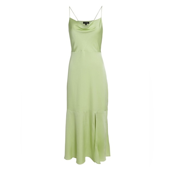 INTERMIX Paris Silk Midi Slip Dress Pistachio Green